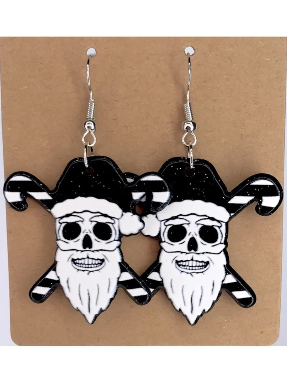 Skull Santa Earrings in Black and White  Fashion Jewelry